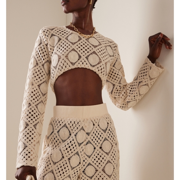 NWT ANDREA IYAMAH Hira Crochet Top in Chalk  Crop Cover Up S Small - Picture 1 of 12